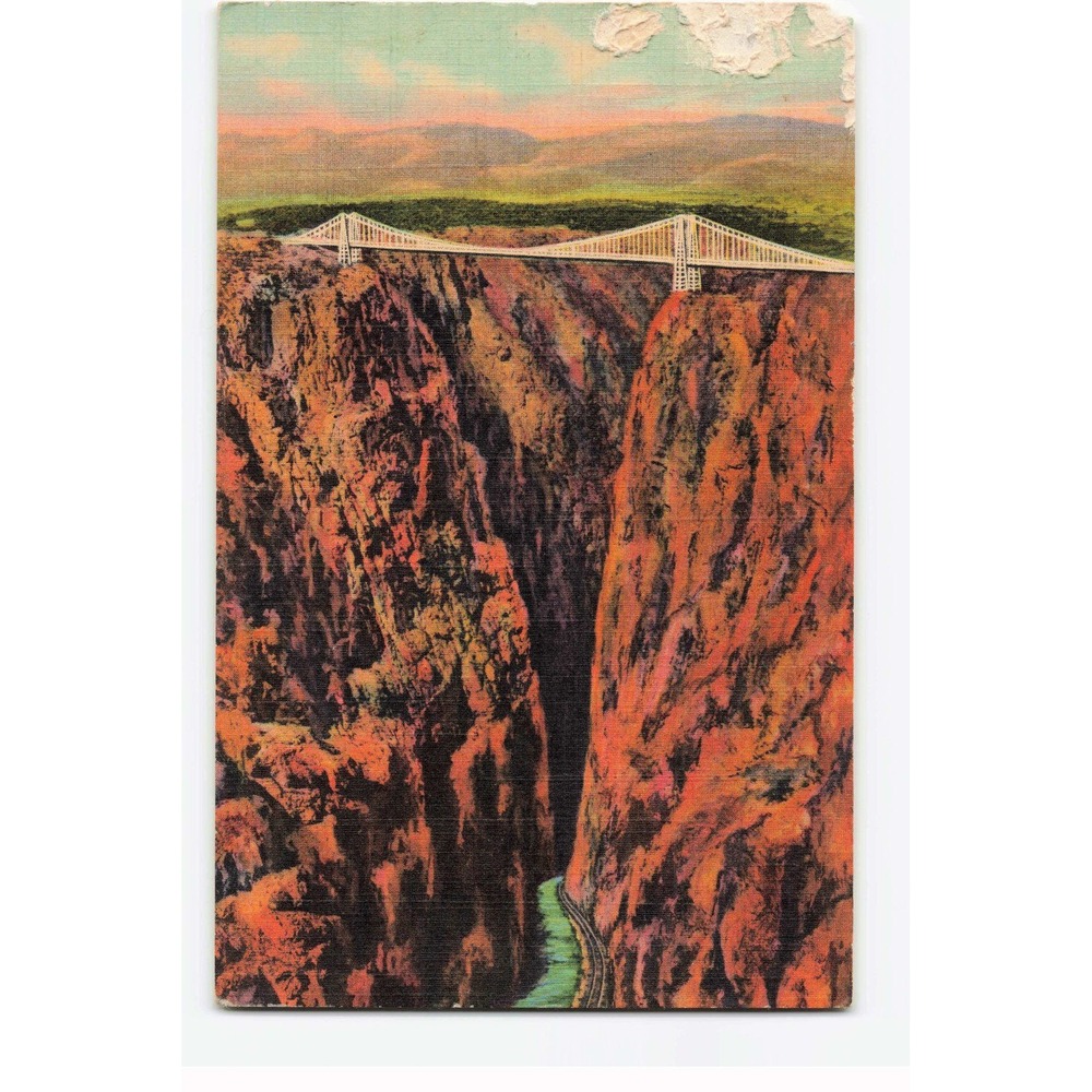 Vintage Royal Gorge Colorado Worlds Highest Suspension Bridge Linen Postcard